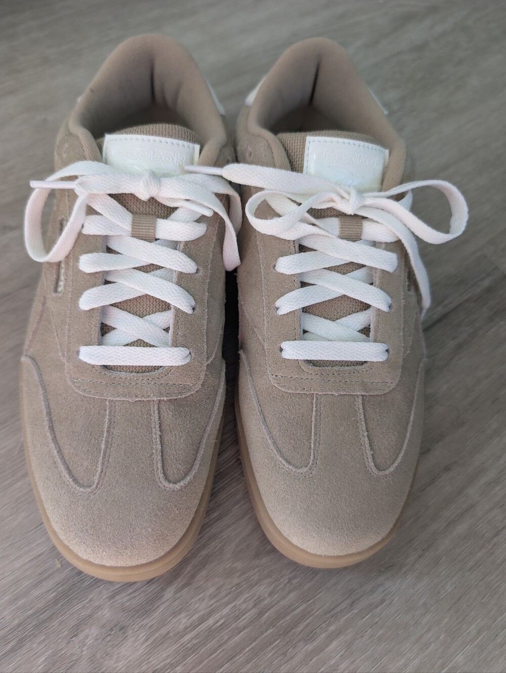 Reebok Women's Tan Suede Sneakers — Light Beige with White Laces Back To School